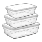Transparent Rectangular Plastic Food Container Set – 3 Sizes (500ml, 900ml, 1500ml)