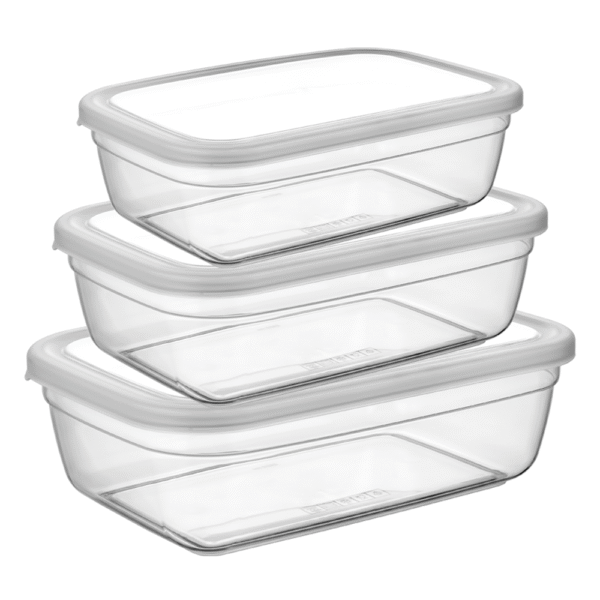 Transparent Rectangular Plastic Food Container Set – 3 Sizes (500ml, 900ml, 1500ml)